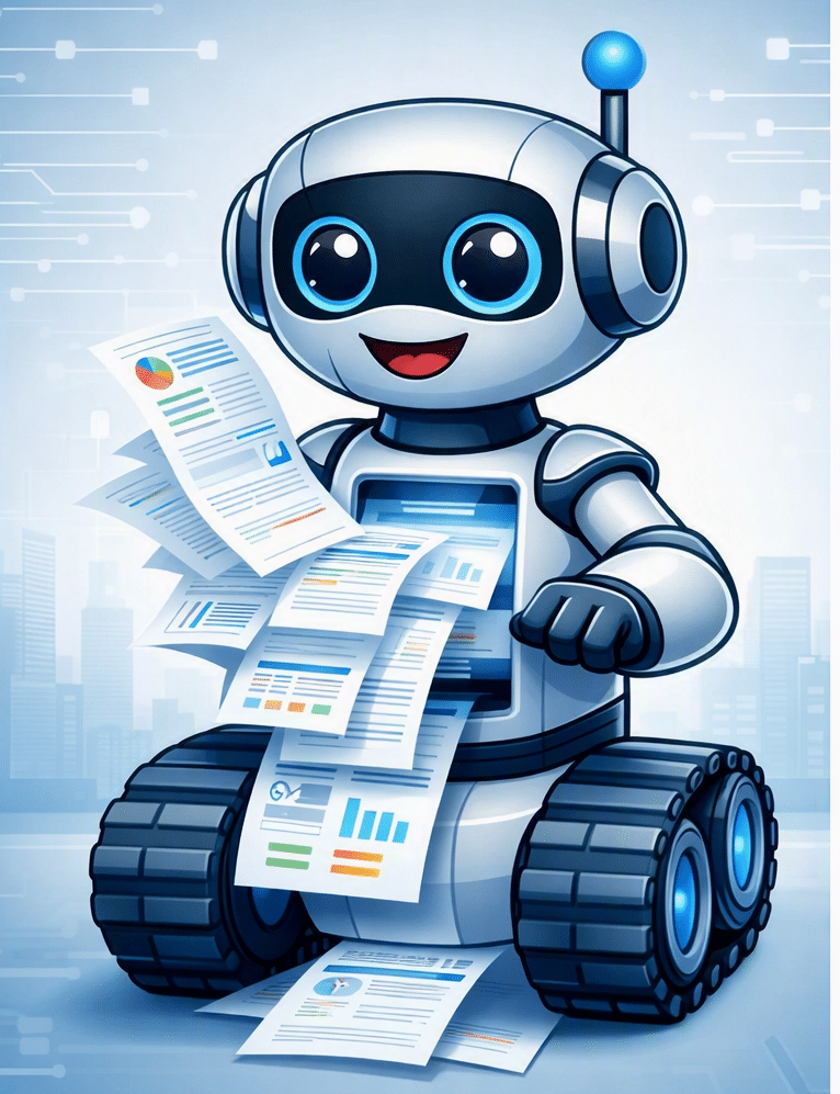 Image of robot used throughout the site, this time with printounts coming from his chest as an accompaniment to the print() post
